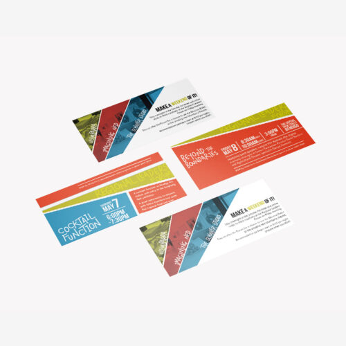 landscape flyers with red, yellow blue accent colours in artwork made by Stanford Marketing Agency.